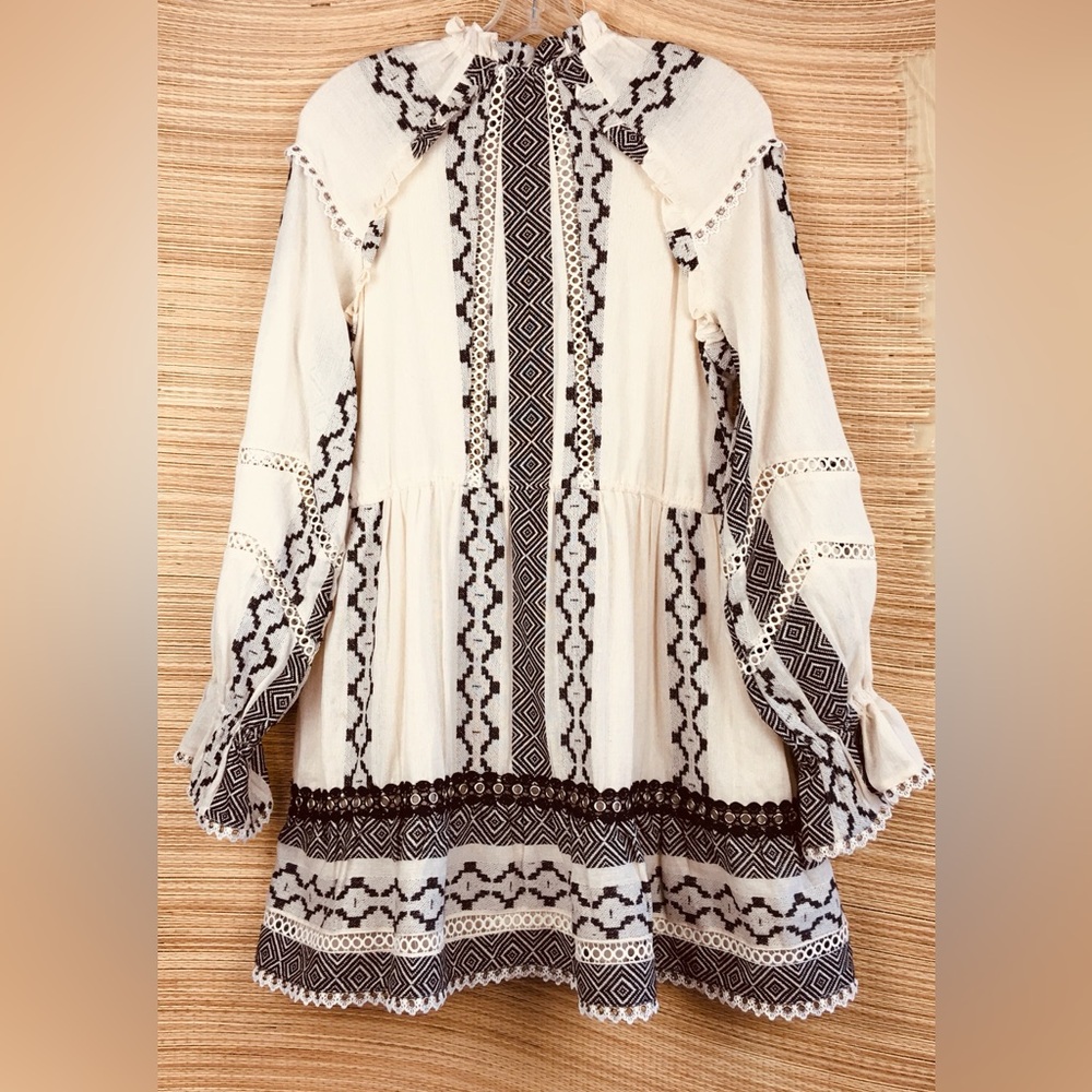 Hemant & Nandita Moira Boho Short Dress In Natural / Black Size M - Picture 8 of 14